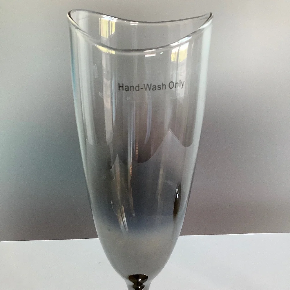 NEW NEVER USED THREE 2009 PIER 1 IMPORTS IRIDESCENT SMOKE CHAMPAGNE FLUTES